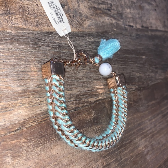 NEW Fossil Rose Gold Stainless Steel and Braided Turquoise Bracelet NWT - Picture 8 of 8